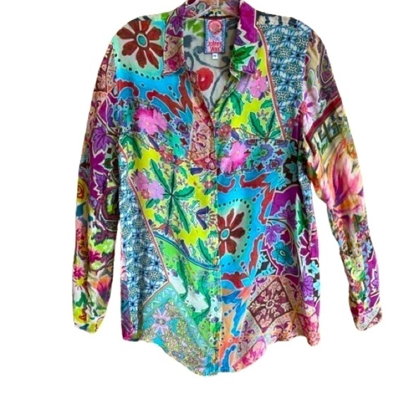 Johnny Was Boho Multi Colored Floral patchwork Print Button Down Shirt - Picture 1 of 14
